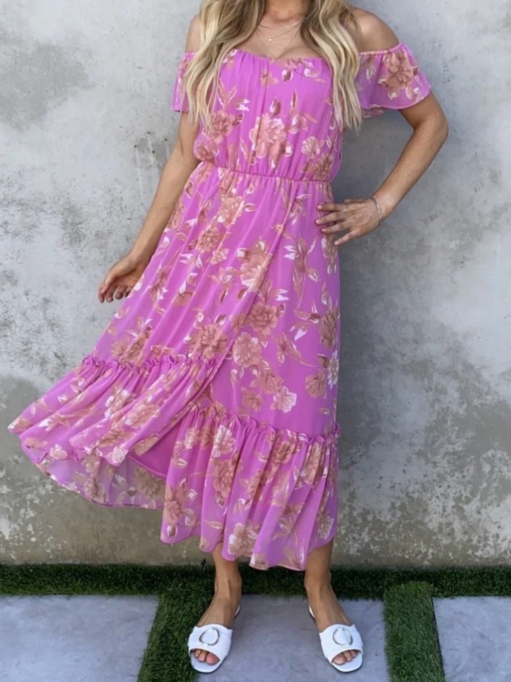 Lush Floral Off Shoulder Maxi Dress, Size Small